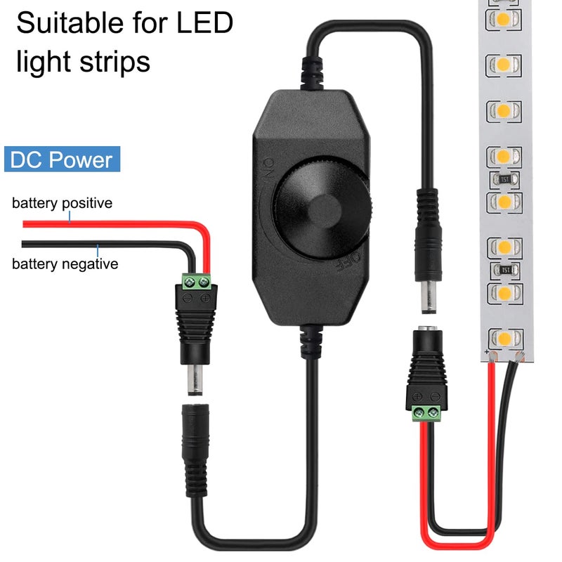 DKARDU LED Strip Light Dimmer Switch DC 12V Controller for Single Color 3528 5050 LED Strip Light, with DC 5.5 x 2.1mm Jack Adapter Cable Dimmable LED Controller, 2 PCS - Image 4